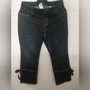 SUSAN GRAVER Denim Capris Jeans Tie Cuff Dark Wash Cropped Pants SKU‎ 242